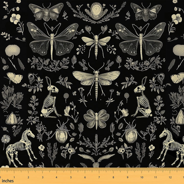 Castle Fairy Moth Dragonfly Fabric by the Yard 2 Yards,Gothic Skeleton Room Decor Fabric by the Yard,Happy Halloween Sewing Fabric,Lightweight Room Decor