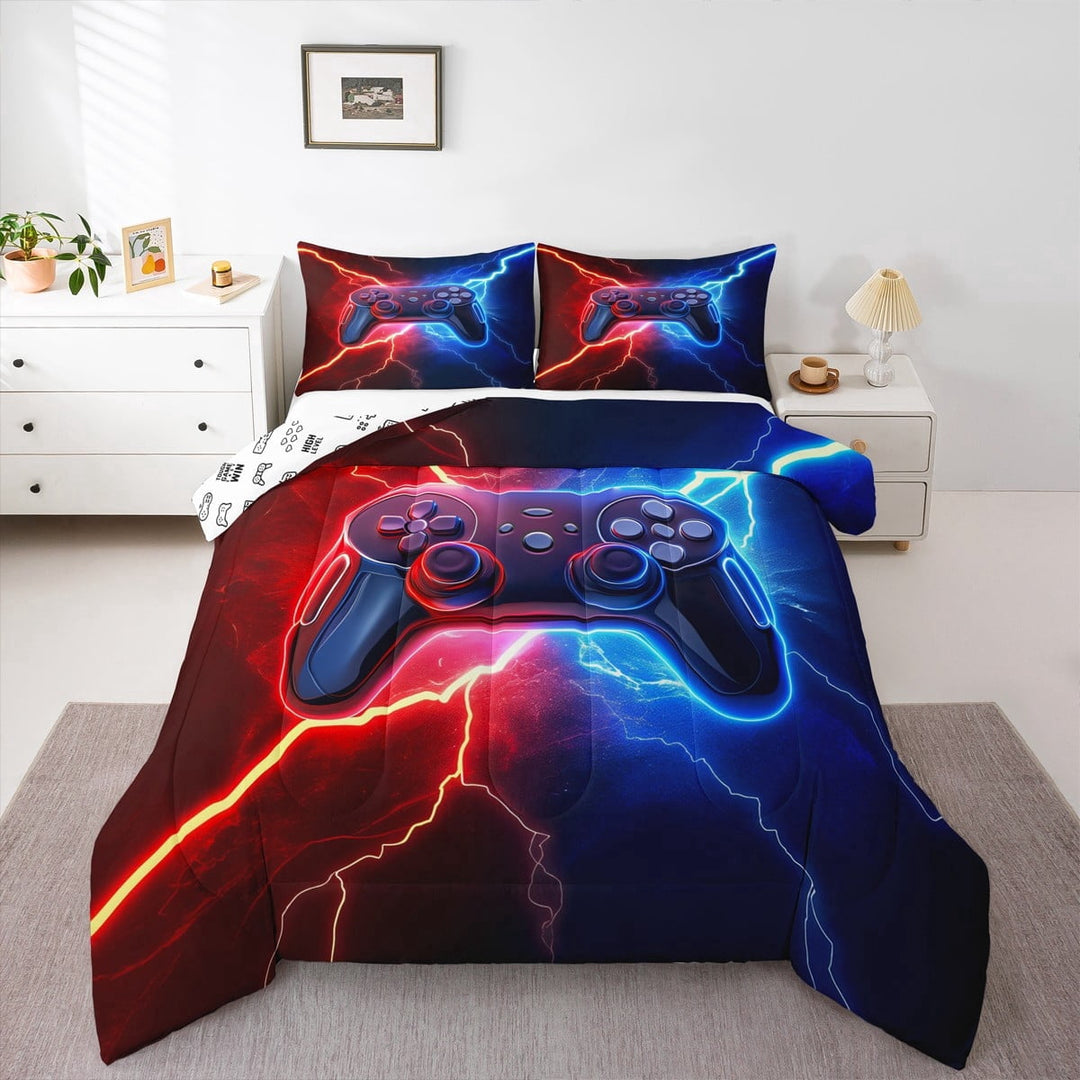 Erosebridal Gamer Comforter Set Twin Size Gaming Comforter Teens Modern Game Console Controller Bedding Set Joystick Room Decor Red Blue Quilt Set