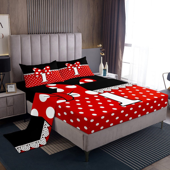 Erosebridal Cartoon Bowknot Twin Sheet Sets, Initial I Letter Bedding Twin Size, Polka Dot Decor 3pcs