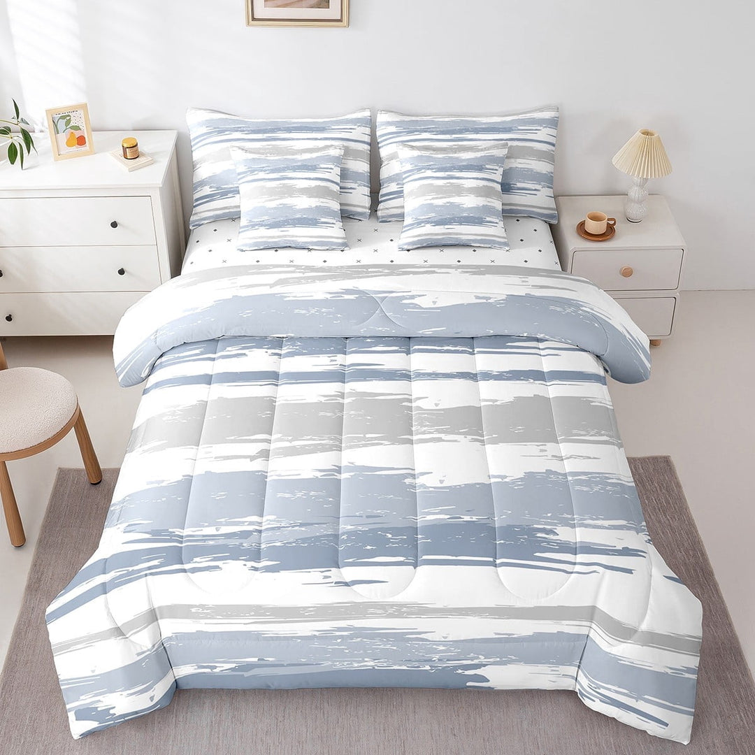 Erosebridal Simple Graffiti Bed in a Bag Queen Size,Modern Design Bed Set,Blue White Bedding Queen Size,Ultra Soft Room Decoration Reversible,7 Pieces