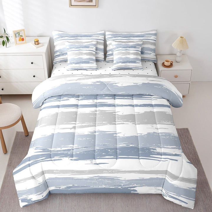 Erosebridal Simple Graffiti Bed in a Bag Queen Size,Modern Design Bed Set,Blue White Bedding Queen Size,Ultra Soft Room Decoration Reversible,7 Pieces