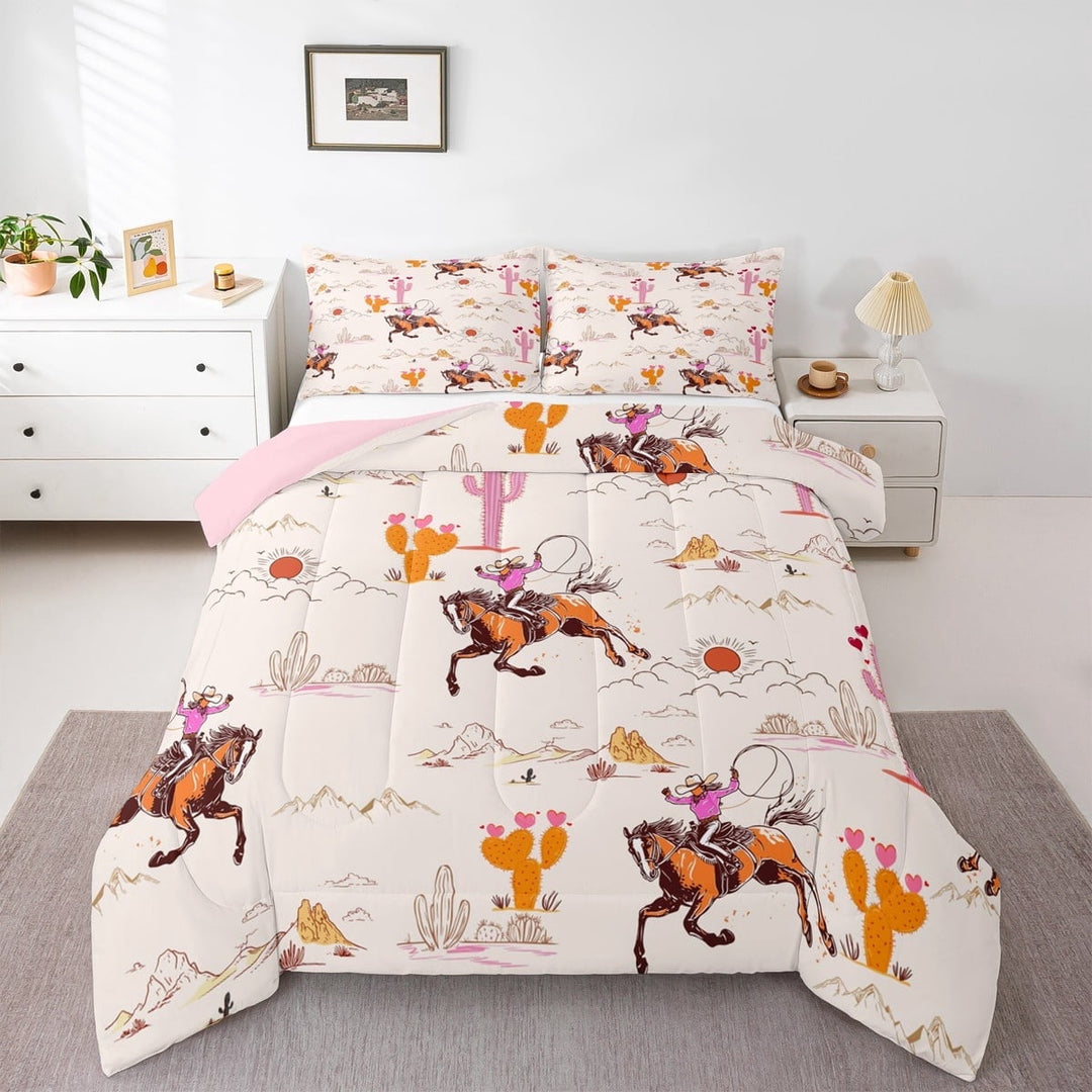 Erosebridal Southwestern Cowgirl Bedding Queen Comforter Set,Tropical Botanical Cactus Down Comforter,Farm Farmhouse Horse Bedding Sets Queen with Comforter,Breathable Room Decor Reversible£¬3 Pieces