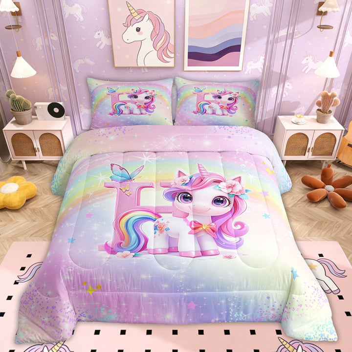Erosebridal Rainbow Unicorn Bedding Twin Comforter Set, Initial H Down Comforter, Romantic Initial A-Z Decor, Reversible