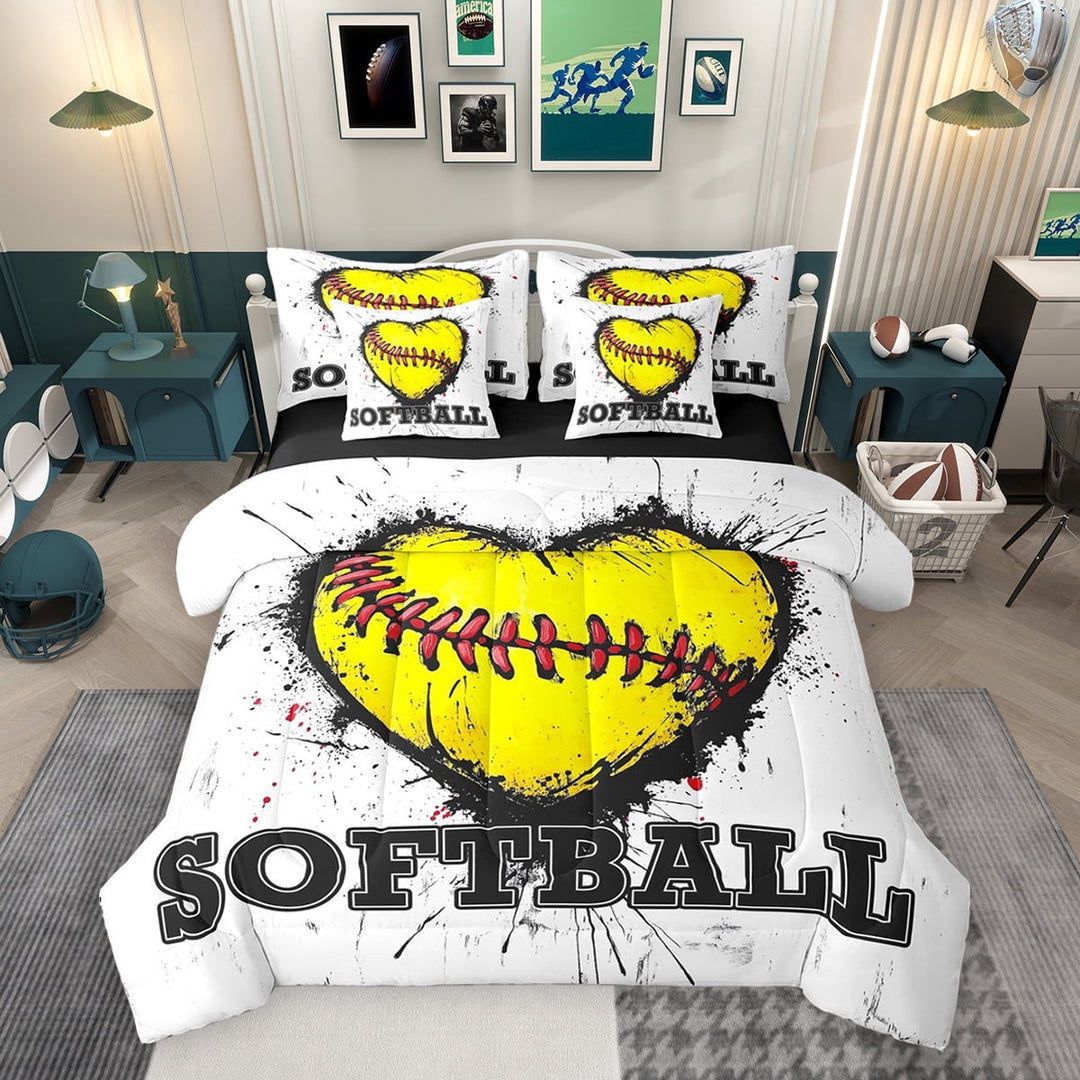 Erosebridal Kids Softball Twin Bedding Sets, Sports Themed Bedding Comforter Set for Boys Girls, Black Reversible, 7 Pieces