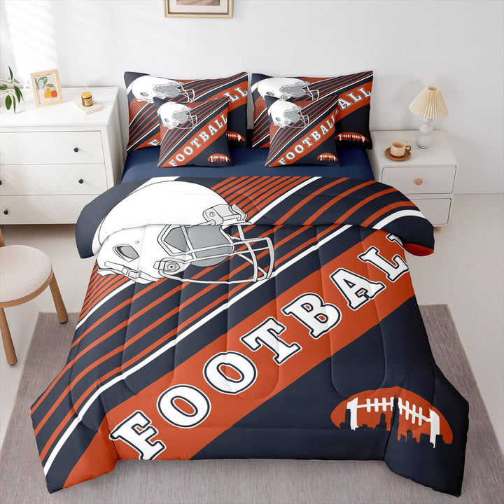 American Football Comforter Set Twin Size Sports Decor Bedroom, 7Pcs Rugby Game Bedding Sets, 1 Comforter + Flat Sheet + Fitted Sheet + 2 Pillowcases + 2 Throw Pillow Covers, Chicago