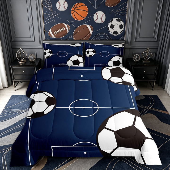 Erosebridal Football Comforter Set Full Size Soccer Ball Pattern Comforter for Boys Girls Teens,Sports Theme Bedding Set Breathable,Football Court Duvet Set Room Decor Quilt Set