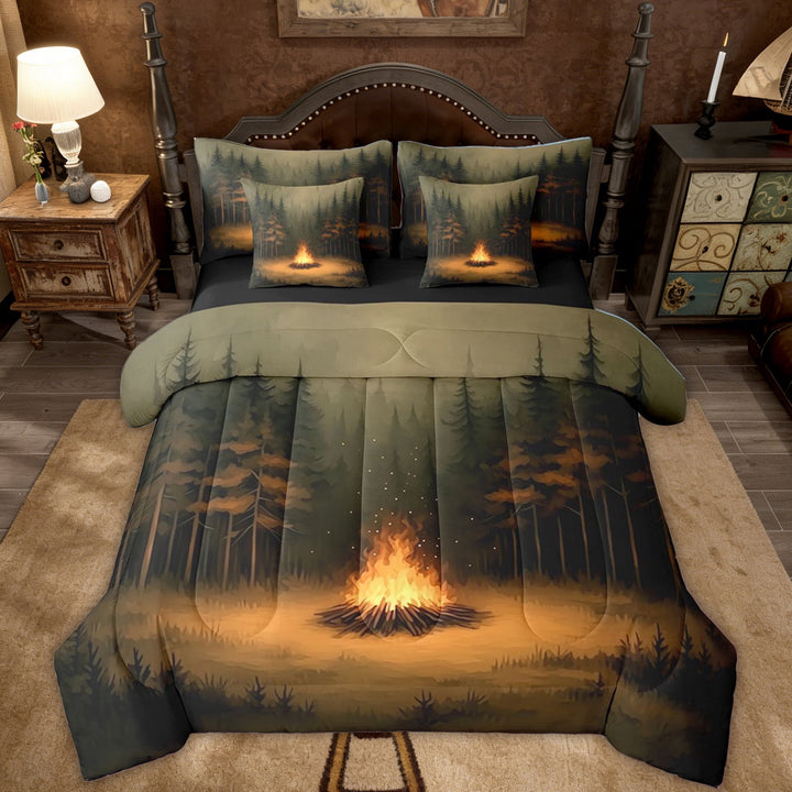 Erosebridal Forest Campfire Twin Bedding Sets, Pine Tree Bedding Comforter Set for Men and Women, 7-Piece