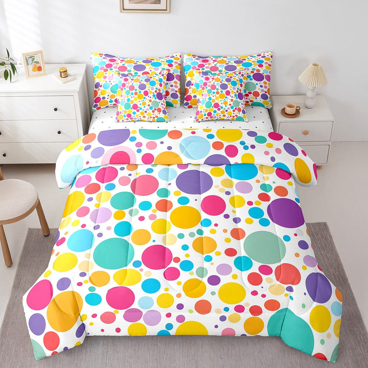 YST Colorful Polka Dots Sheet Set with Comforter 7 Piece Twin Abstract Geometry Bedding Sets Modern Rainbow Circle Comforter Set Cartoon Circles Rounds Bed In A Bag Christmas Themed Decor