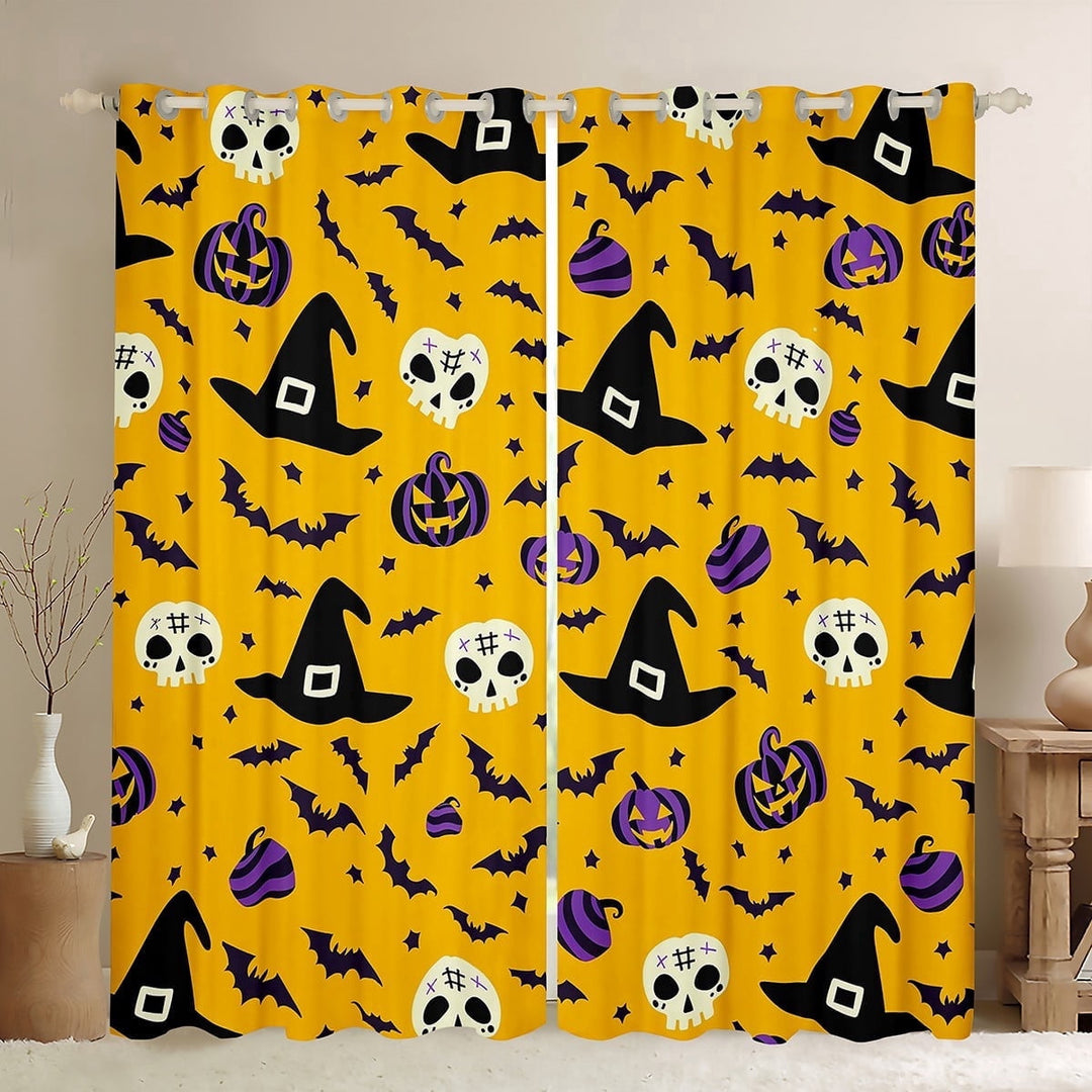 Manfei Halloween Curtains for Living Room for Teens, Spooky Bat Print Blackout Curtains Set of 2 (42x63), Skull Skeleton Curtains and Drapes (42x63), Living Room Curtains Room Decoration