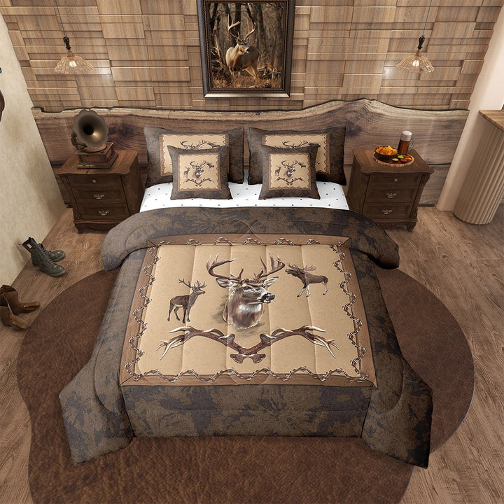 Erosebridal 7Pcs Rustic Deer Bedding Set,Full Size Comforter Set with Sheets and Pillowcase,7Pcs Bed in a Bag,Farmhouse Bed Set,Hunting Animal Comforter