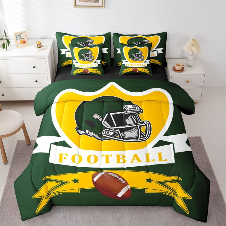 Erosebridal Green Bay Soccer City Bed in a Bag, American Football Bed Set, Vintage Rugby Reversible Comforter Sets, Microfiber Room Decorative, 7pcs
