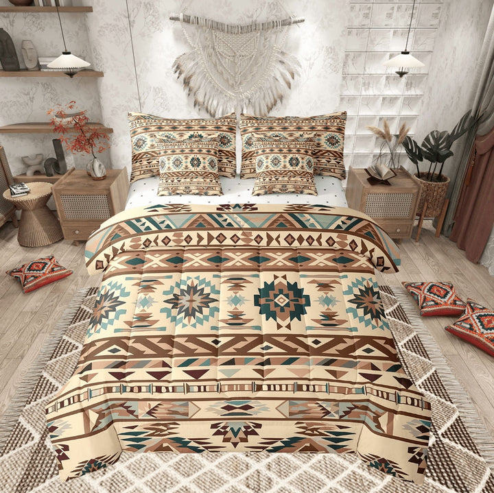 Erosebridal Western Comforter Queen Size Bed in a Bag 7 Piece,Southwestern Bed Set with Comforter, Aztec Bedding Sets, Triangle Bed Set Vintage Stripes Western Home Decor