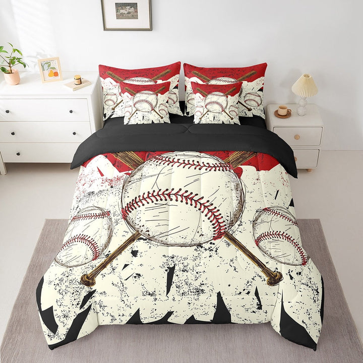 Erosebridal Retro Baseball Bedding Sets Full Size, Vintage Sports Comforter Sets with Sheets, Teens, Reversible 7 Pieces