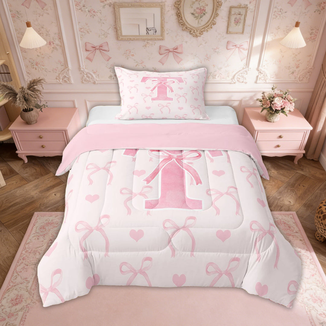 Erosebridal Romantic Initial A-Z Bedding Twin Comforter Set, Initial Letter T Down Comforter, Girly Fairly Decor, Reversible