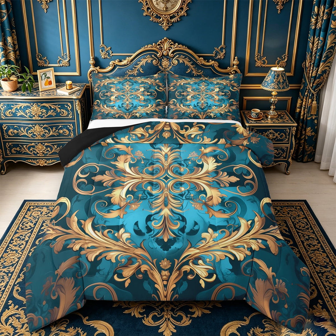 Erosebridal Gothic Damask Comforter Sets King Size,Victorian Floral Comforters &amp; Duvets,Retro Aztec Theme Bedding King Comforter Set,Breathable Room Decor Reversible£¬3-Piece