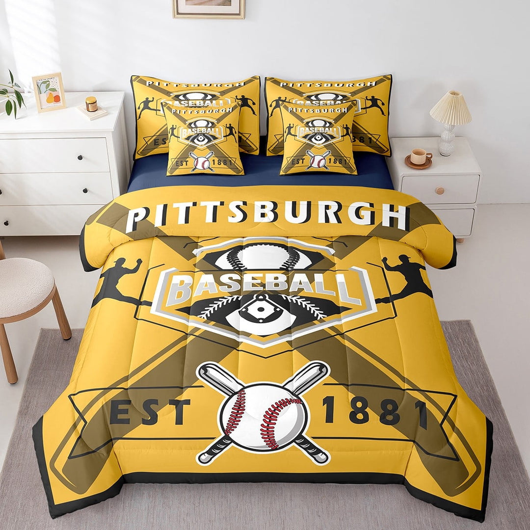Erosebridal 7 Piece Bed in a Bag Twin Size Comforter Set Baseball Bedding Set,Sports Reversible Design Bed Set,Baseball Team Soft Microfiber Comforter with Sheet Set,All Season,Pittsburgh
