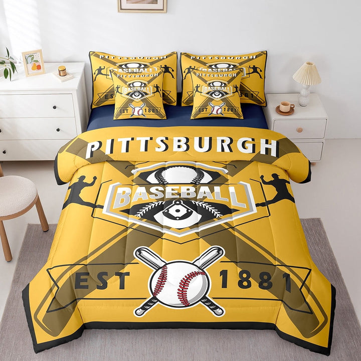 Erosebridal 7 Piece Bed in a Bag Twin Size Comforter Set Baseball Bedding Set,Sports Reversible Design Bed Set,Baseball Team Soft Microfiber Comforter with Sheet Set,All Season,Pittsburgh