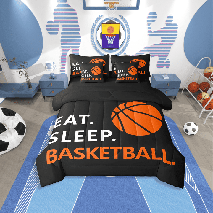 Erosebridal Basketball Print Bedding Sets Twin Size,Sport Ball Comforter Sets With Sheets,Gamer Bedroom Decor,Reversible,Breathable,7Pcs
