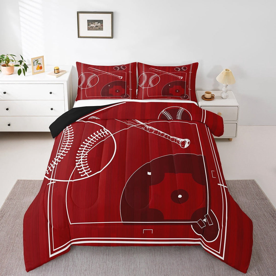 Sports Twin Bedding Sets Baseball Comforter Set, Black Reversible Down Comforter Ball Game Bedding Comforter Sets, Baseball Field Duvet Insert, Ultra Soft Cozy