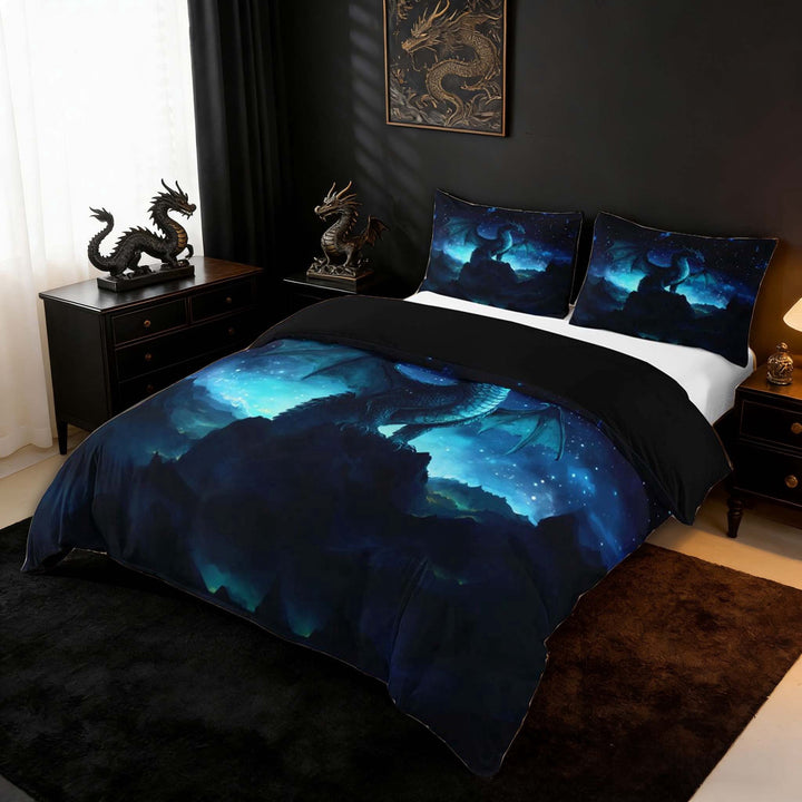 Erosebridal Celestial Starry Dragon Duvet Cover Set for Boys and Girls, Teal Blue Fantasy Bedding Full 3 Pieces, 1 Duvet Cover and 2 Pillowcases
