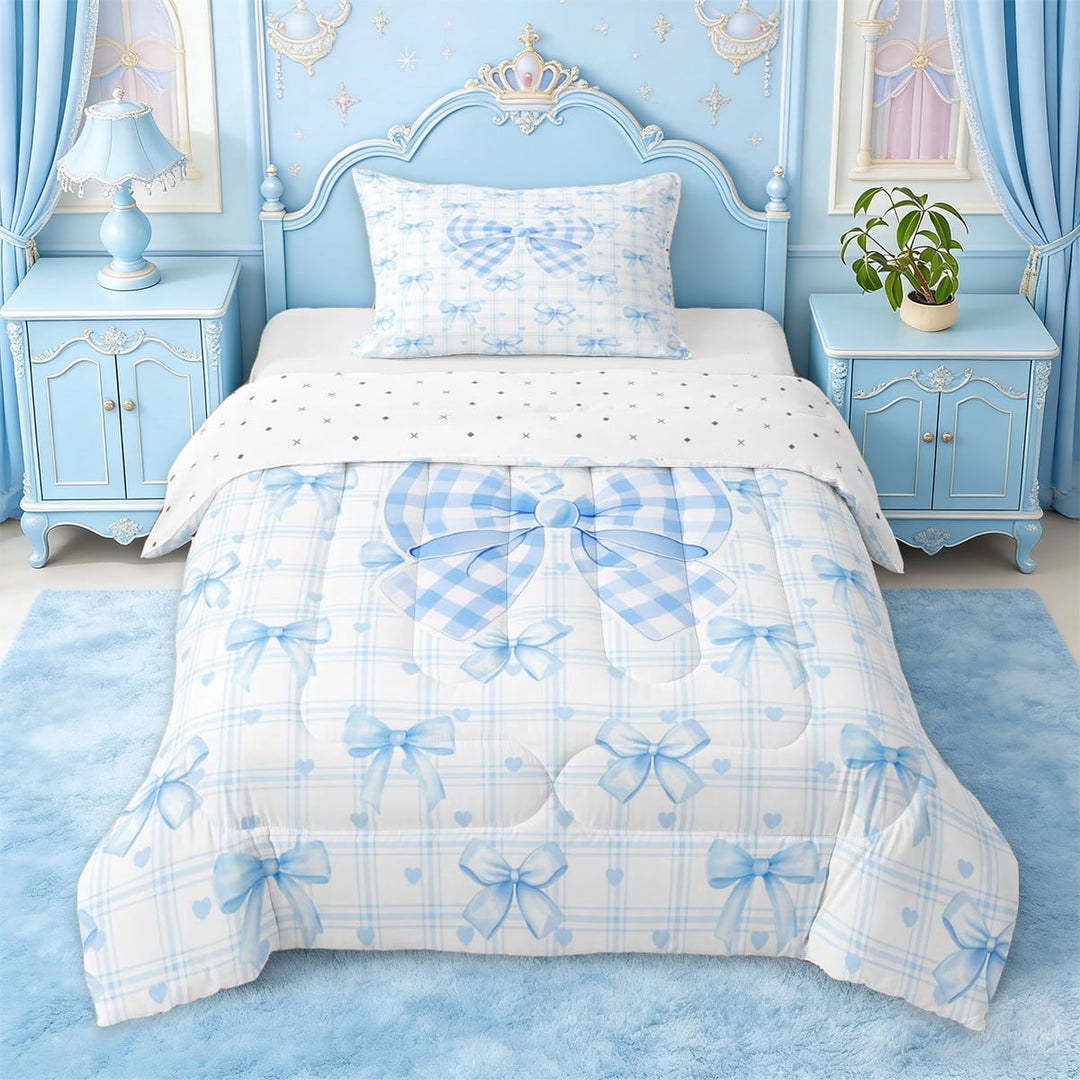 Erosebridal Blue Bow Tie Twin Comforter Sets For Kids,Dreamy Princess Style Loves Bedding Set For Girls,Reversible,2 Pieces