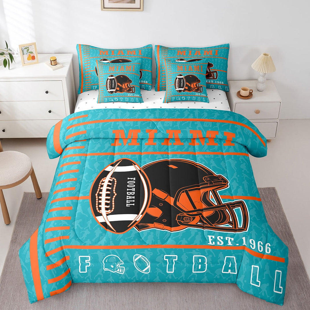 Erosebridal Football Player Bedding Twin Size, Blue Bed in a Bag Twin size, Modern Ball Game Decor, 7 Pieces