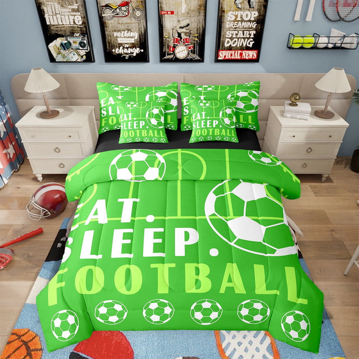 Football Twin Comforter Set with Sheets Sport Game Ball Theme Bed in a Bag Football Room Decor Bed Set Football Sports Bedding Sets Teen Sports Sheets 7 Pcs Green