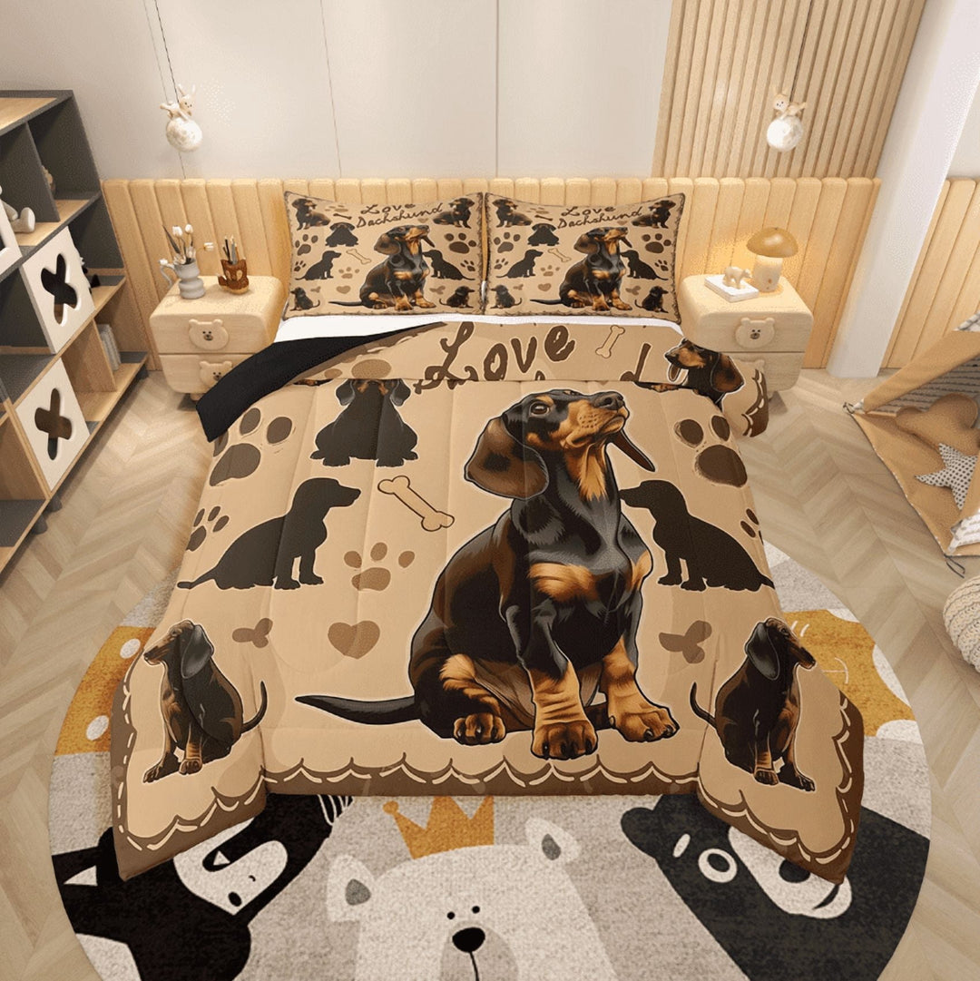 Erosebridal Dachshund Dog Bedding Twin Comforter Set,Bone Paw Prints Down Comforter,Animal Decor,Reversible,Lightweight,2-Piece