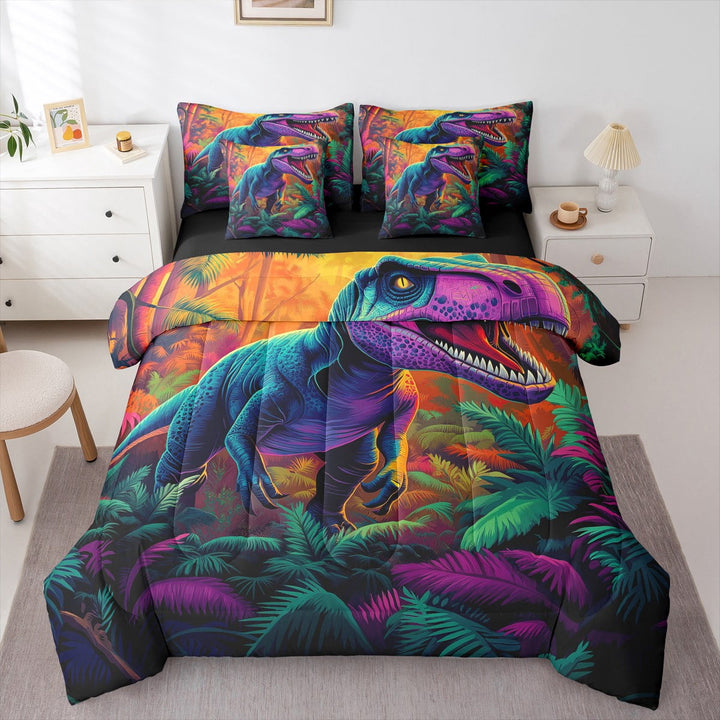 Erosebridal Dinosaur Bedding Twin Size 7pcs Watercolor Dino Comforter Set Tyrannosaurus Rex Bedding Comforter Sets Rainbow Jungle Bed in a Bag Wild Animal Bedding Accessories