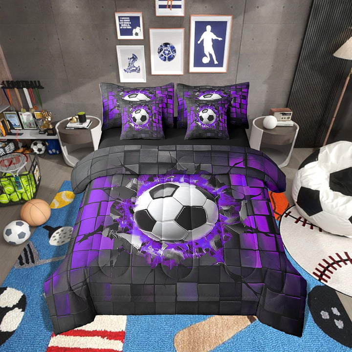 Erosebridal Soccer Bedding Sets Twin Size,Gradient Geometric Comforter Sets with Sheets,Sports Themed Decor,Reversible