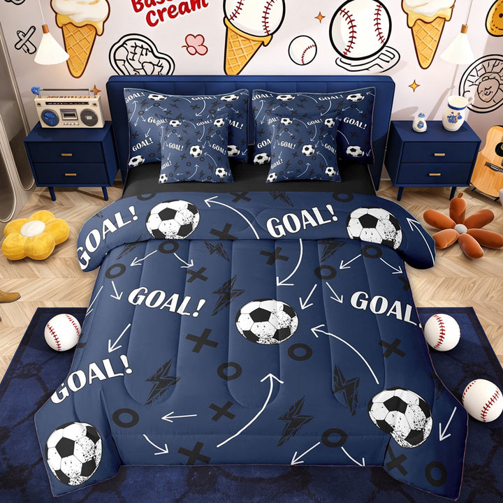Erosebridal Soccer GOAL Twin Bedding Sets, Navy Cartoon Lightning Bedding Comforter Set for Boys and Girls, 7pcs