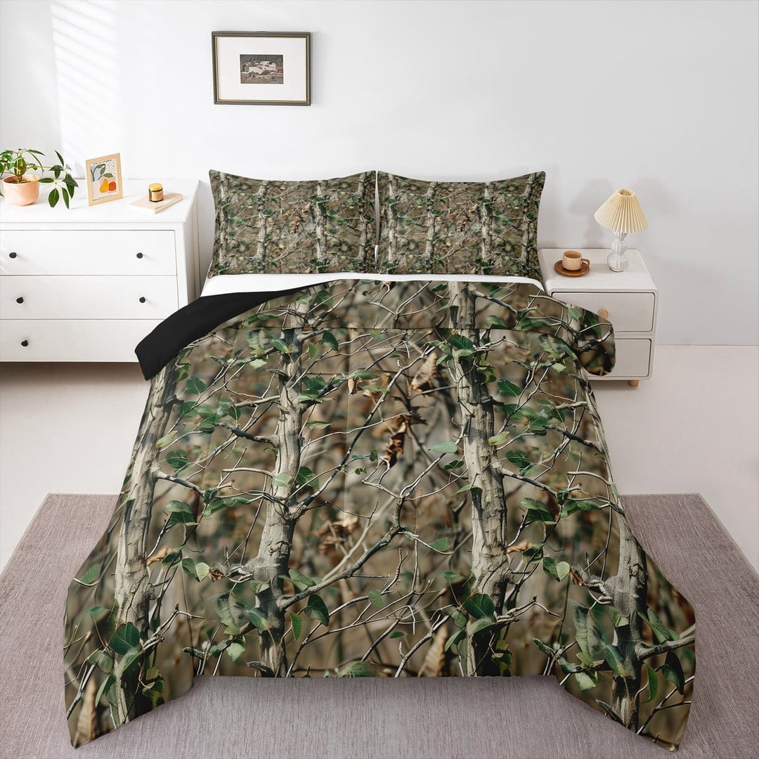 Erosebridal Plant Branches Bedding Sets Queen with Comforter,Retro Nature Theme Duvet Insert,Green Leaf Comforter Sets Queen Size For Men Women,Microfiber Bedroom Decor Reversible,3pcs