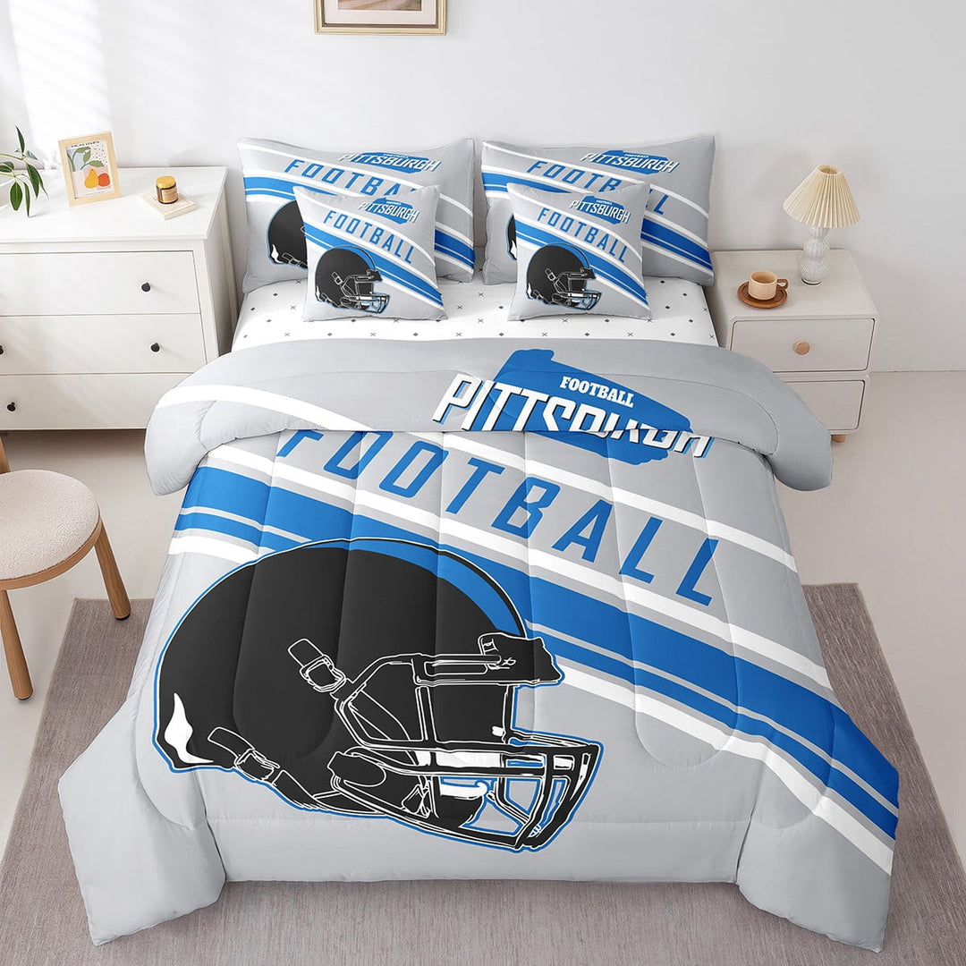 Erosebridal Soccer Rugby Bedding Twin Size 7pcs , Grey Navy, Super Cozy, Pittsburgh