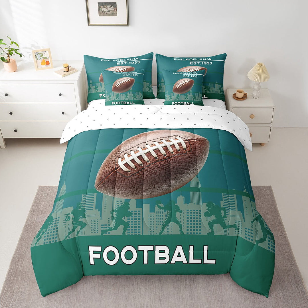 Erosebridal American Football City Bed in a Bag Twin size, Retro Soccer Bed Set, Rugby Player Decor, Reversible