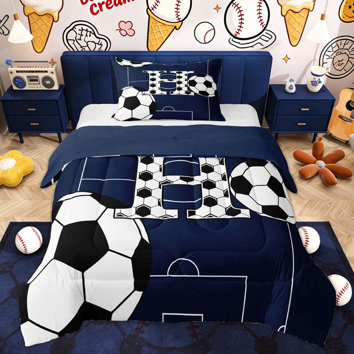 Erosebridal H Letter Twin Comforter Sets for Kids, Football Lover Bedding Set, Blue, 2pcs