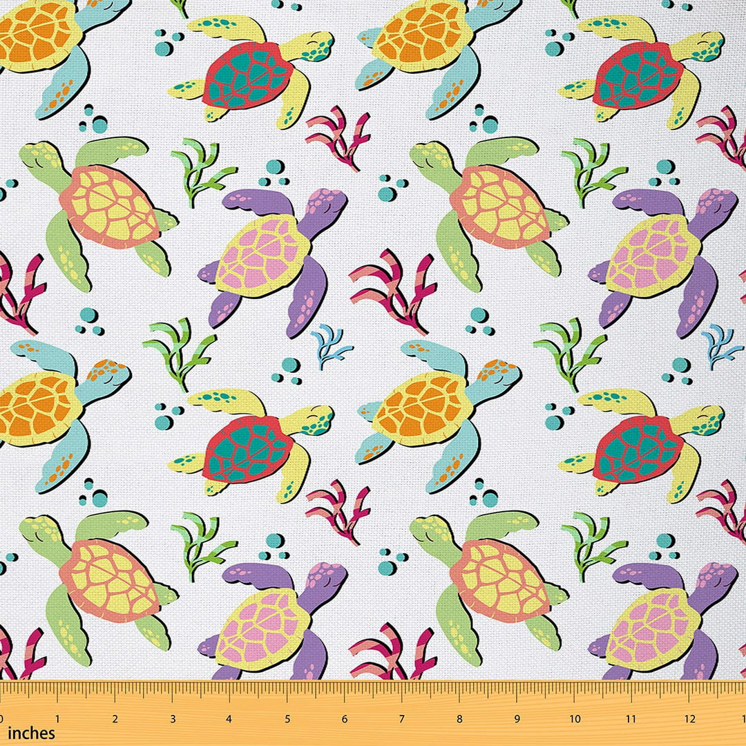Castle Fairy Kids Cartoon Sea Turtle Fabric by the Yard 2 Yards, Colorful Sealife Fabric for Sewing, Ocean Theme Home Decor Fabric by the Yard, Luxury Bedroom Decor