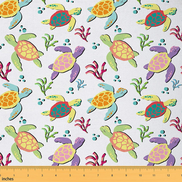 Castle Fairy Kids Cartoon Sea Turtle Fabric by the Yard 2 Yards, Colorful Sealife Fabric for Sewing, Ocean Theme Home Decor Fabric by the Yard, Luxury Bedroom Decor