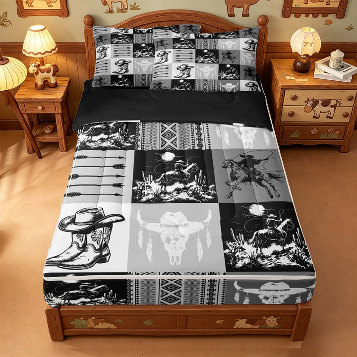 meiyoeat Western Cowboy Bull Skull Zipper Full Size Comforter Sets with Fitted Sheet and 2 Pillowcases For Boys,Rustic Farmhouse Cabin Zipper Bedding Set,Reversible,4 Pieces
