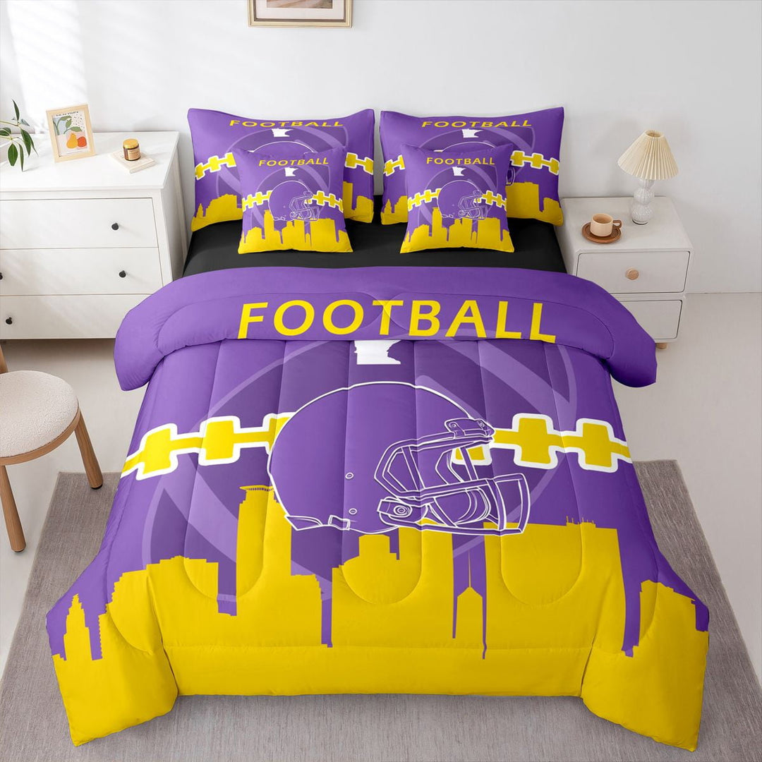 7 Pcs Comforter Set King Size,Football Bed in a Bag with Flat Sheet and Fitted Sheet and Adults,Football City Bedding Set with Pillowcase and Sham(Minnesota)