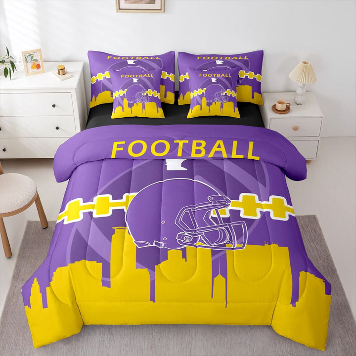 7 Pcs Comforter Set King Size,Football Bed in a Bag with Flat Sheet and Fitted Sheet and Adults,Football City Bedding Set with Pillowcase and Sham(Minnesota)