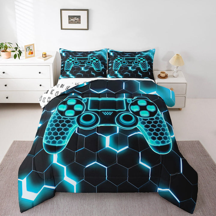 Erosebridal Gamepad Comforter Sets Twin Size, Game Player Comforters &amp; Duvets, Honeycomb Geometry Decor, Ultra Soft 2-Piece