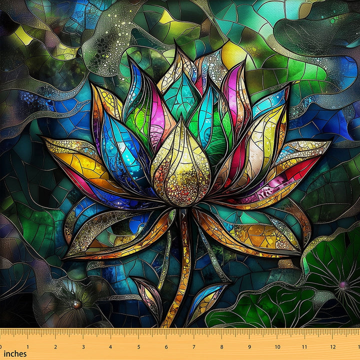 Castle Fairy Floral Lotus Fabric by the Yard 3 Yards,Abstract Vintage Sewing Fabric,Exotic Style Fabric for Sewing,Microfiber Bedroom Decor