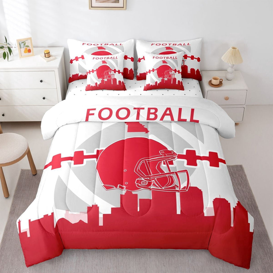 7 Pcs Comforter Set King Size,Sports Bed in a Bag with Flat Sheet and Fitted Sheet and Adults,Football Bedding Set with Pillowcase and Sham(Kansas)