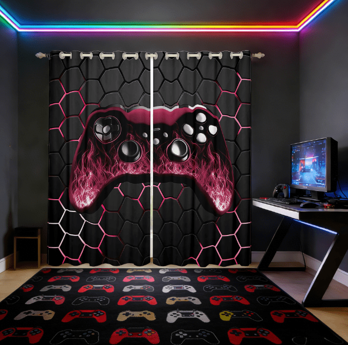 Manfei Game Console Curtains Pack of 2 (38x45),Gamer Gaming Black Out Curtains,Black Red Honeycomb Curtains for Living Room,Breathable Bedroom Decorative
