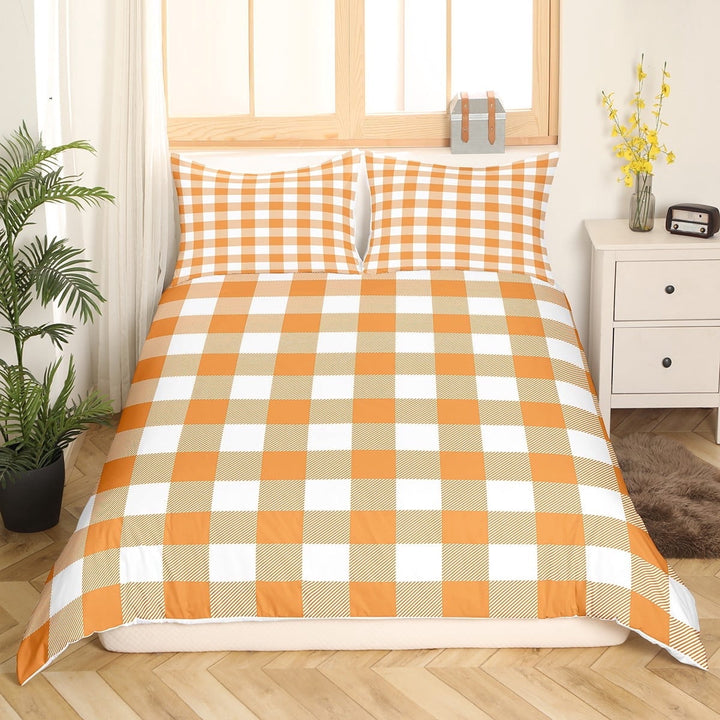 Erosebridal Abstract Grid Comforter Cover Twin,Geometric Buffalo Bedding Twin Size,Orange White Duvet Cover Twin,Ultra Soft Plaid Bedroom Decorative(No Comforter),3pcs