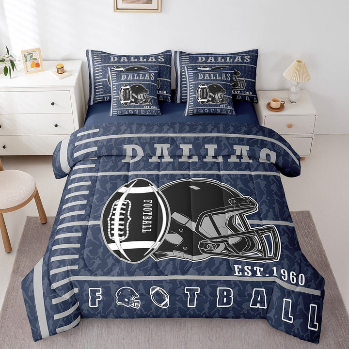 Erosebridal Retro Football City Bedding Sets Twin Size, Rugby Player Bedding Accessories, Sports Print Decor, Reversible 7 Pieces