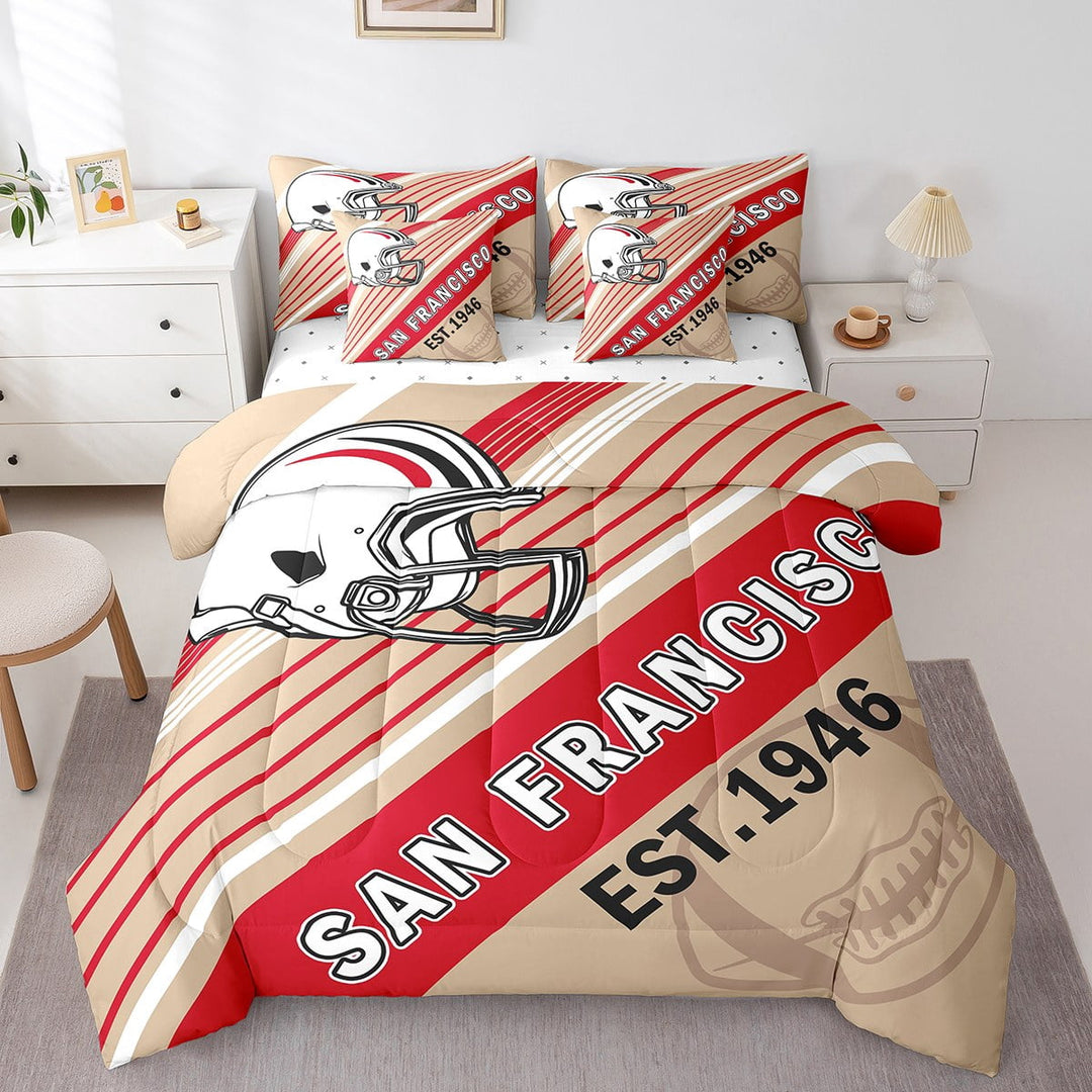 Erosebridal Football Bedding Sets Twin Size,Ball Game Comforter Sets with Sheets,Sport Decor (San Frangcisco),Reversible,Breathable,7-Piece