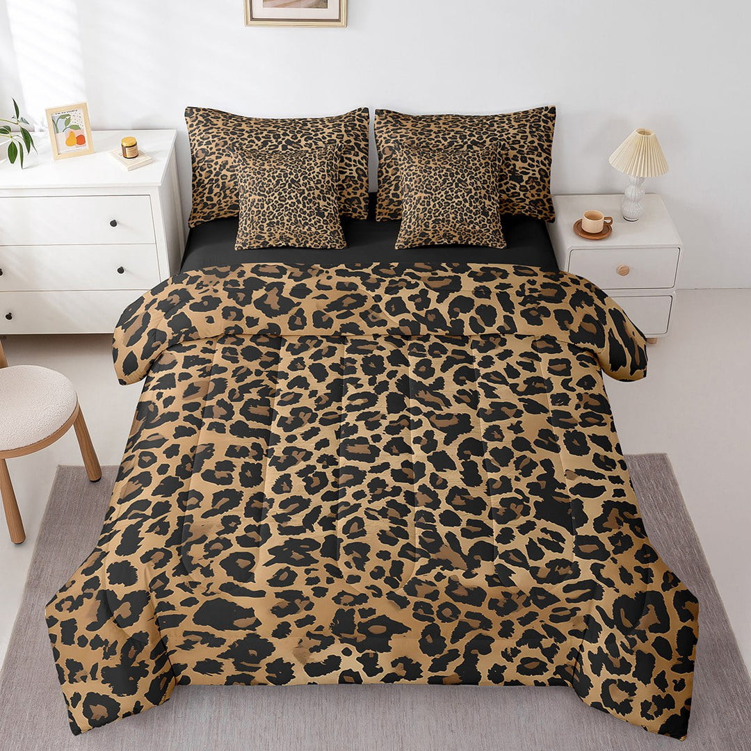 Manfei Animal Print 7 Pieces Bedding Comforter Set,Cheetah Print Full Bedding Set Lightweight,Abstract Wildlife Fitted Sheet Flat Sheet,Breathable Leopard Room Decoration,Reversible