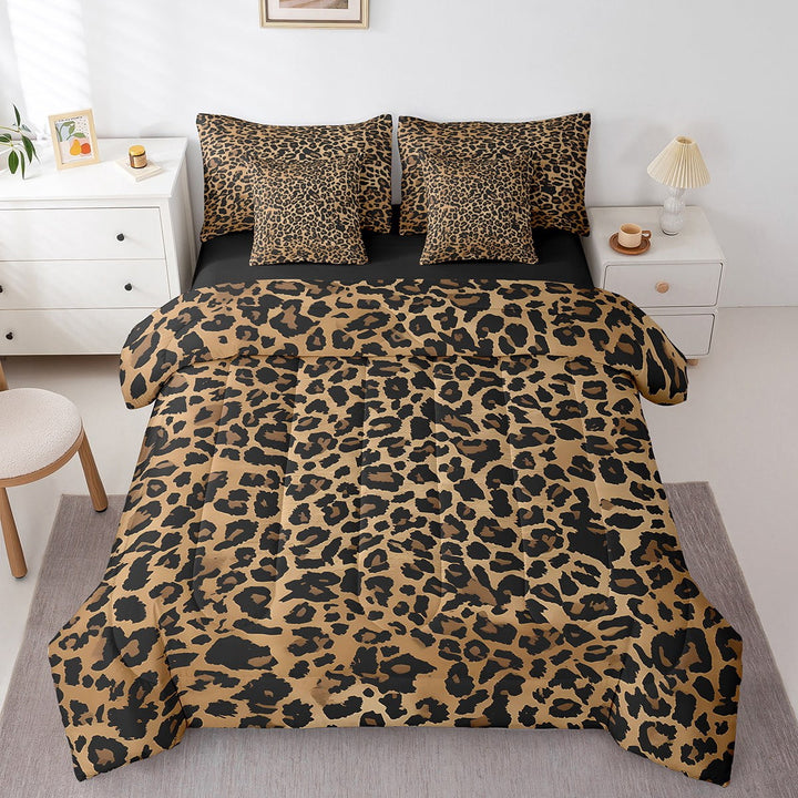 Manfei Animal Print 7 Pieces Bedding Comforter Set,Cheetah Print Full Bedding Set Lightweight,Abstract Wildlife Fitted Sheet Flat Sheet,Breathable Leopard Room Decoration,Reversible