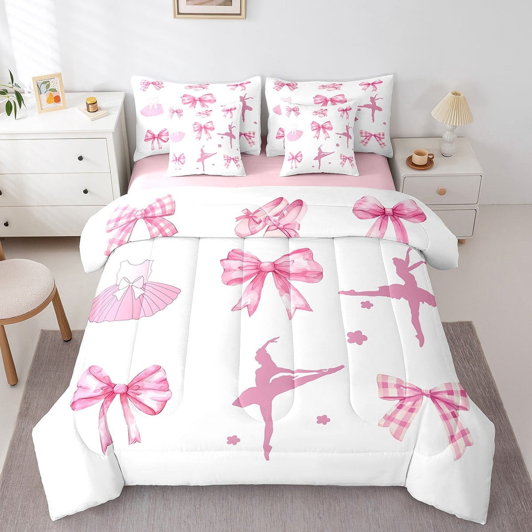 Erosebridal Pink Bowknot Bedding Sets Twin Size,Dance Ballet Comforter Sets with Sheets,Dreamy Princess Bed in a Bag Twin size,Lightweight Kawaii Room Decor,Reversible,7pcs